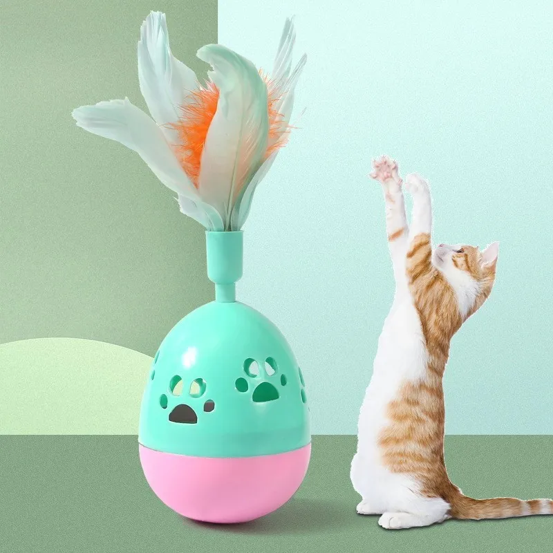 Juguete interactivo con forma de campana para gato, Bola de plumas artificiales, vaso, suministros para mascotas, recuerdo, 1 unidad - imagen 2