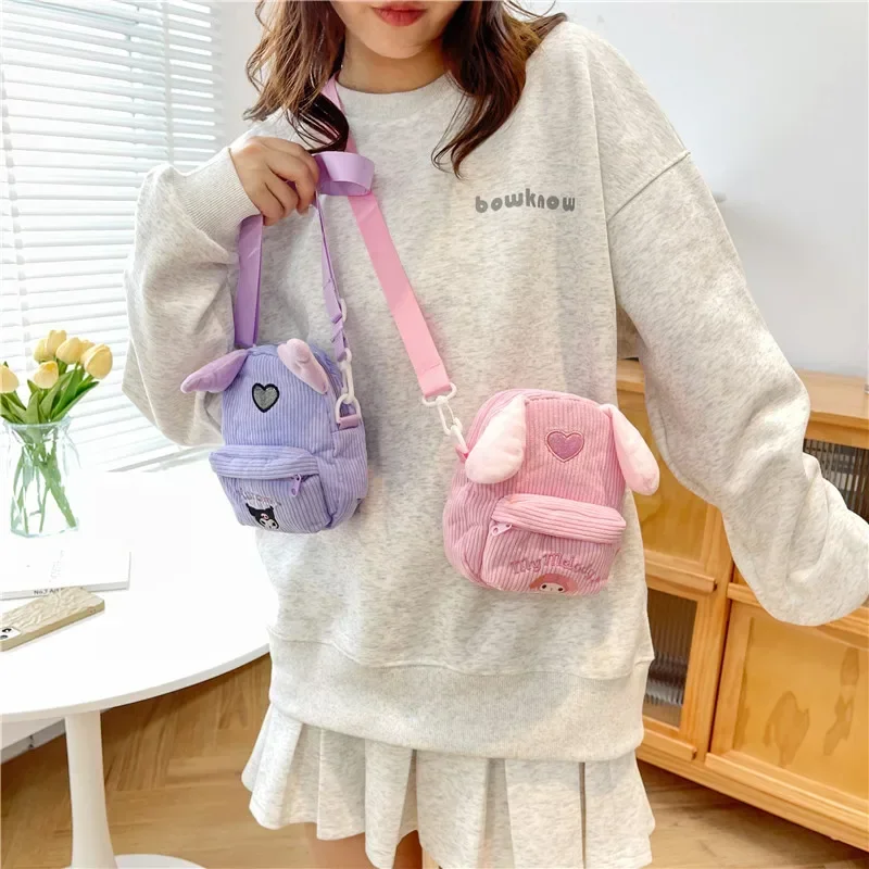 Bolsa de felpa Kawaii Sanrio My Melody Kuromi, bolso de animales de dibujos animados, bonitos bolsos de almacenamiento Cinnamoroll, regalos de cumpleaños para mujeres y niñas