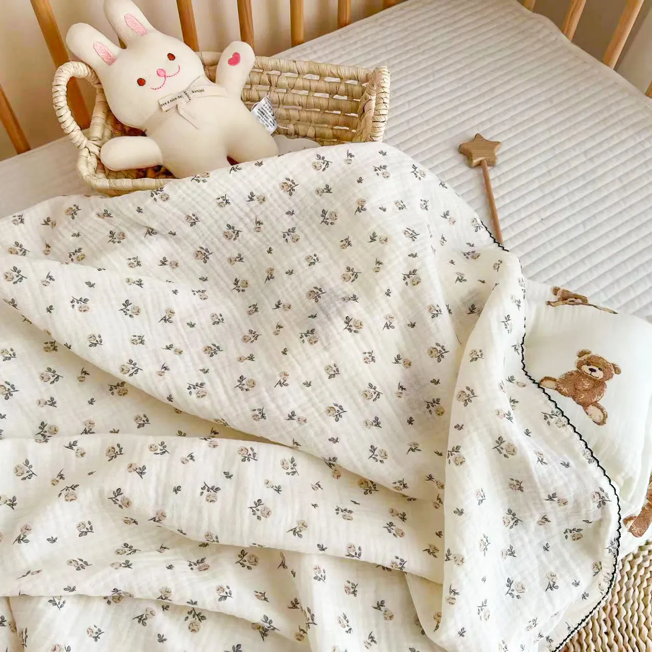 Manta de verano de muselina floral para bebé – Algodón suave - imagen 4