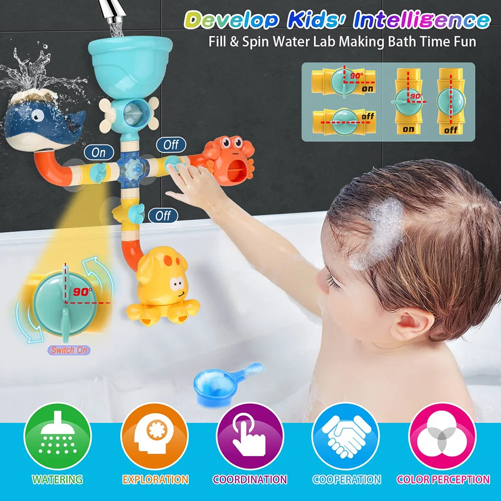 Juguetes de baño para bebé, bañera, tubos DIY, tiempo juego agua, aerosol, natación, niños pequeños, regalos regalo cumpleaños - imagen 3
