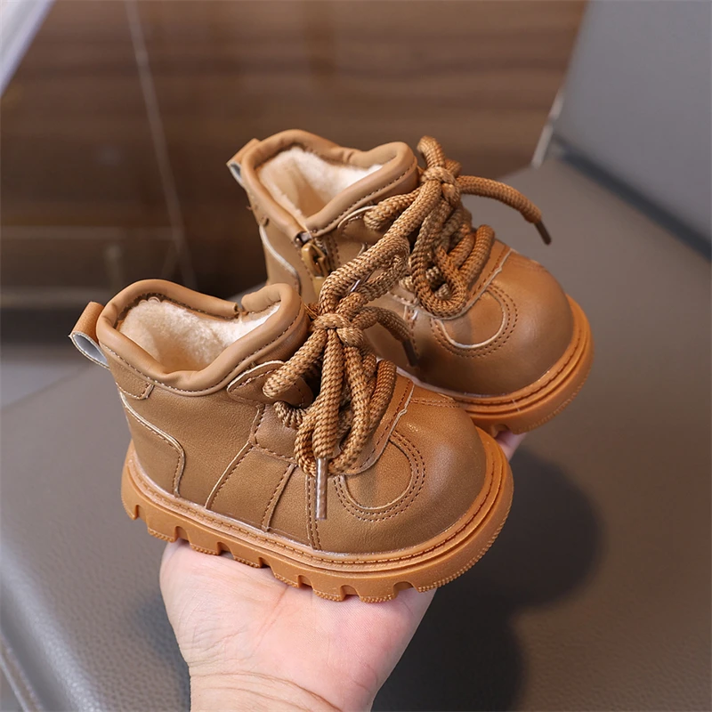 Botas de nieve para niños y niñas, zapatos de invierno para exteriores, suela suave antideslizante, zapatos informales para niños pequeños, botas de felpa cálidas a prueba de viento para bebés - imagen 3