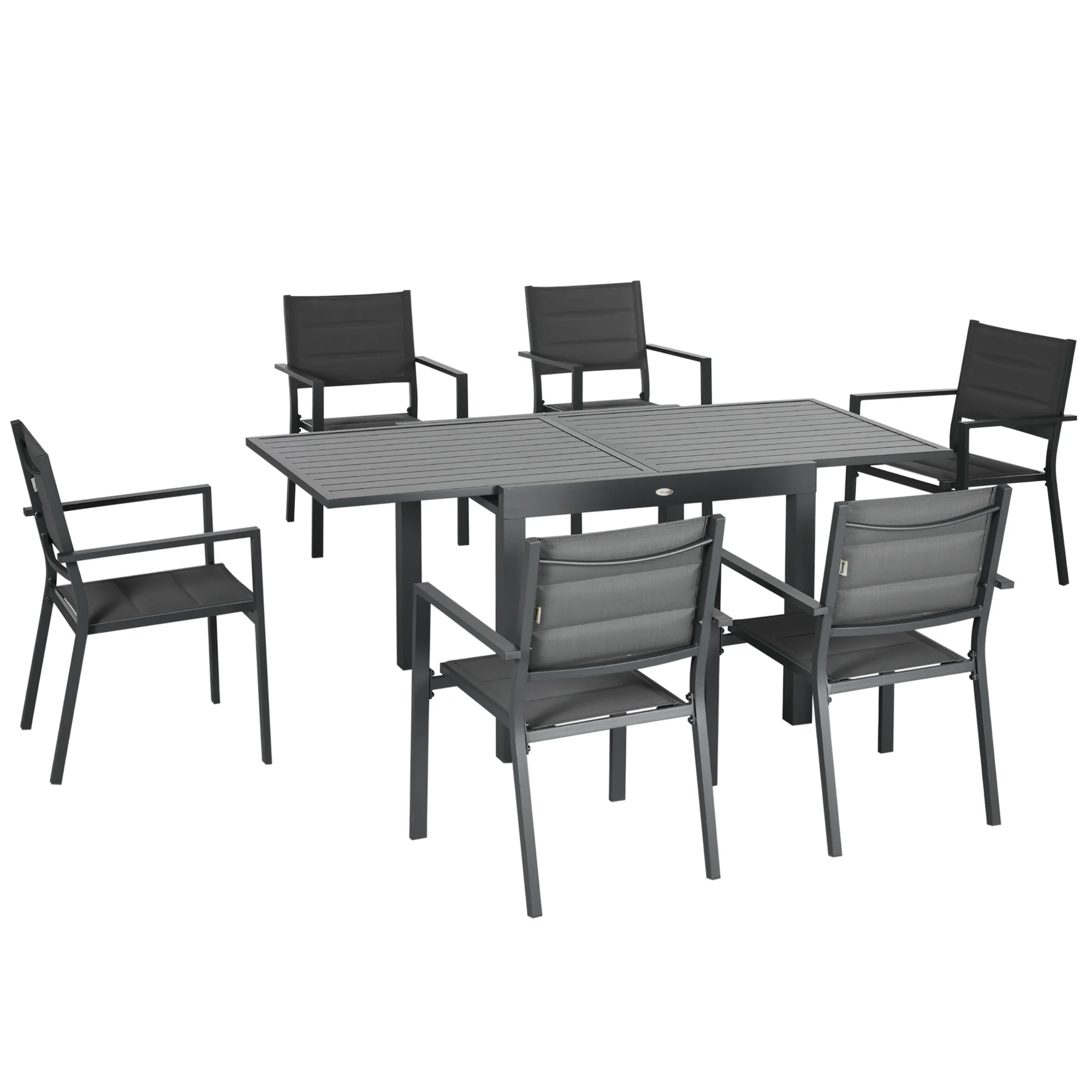 Outsunny Conjunto Muebles de Jardín 7 Piezas Juego de Comedor Exterior con Mesa Extensible y 6 Sillas Apilables Marco de Aluminio 90-180x89x74 cm Gris