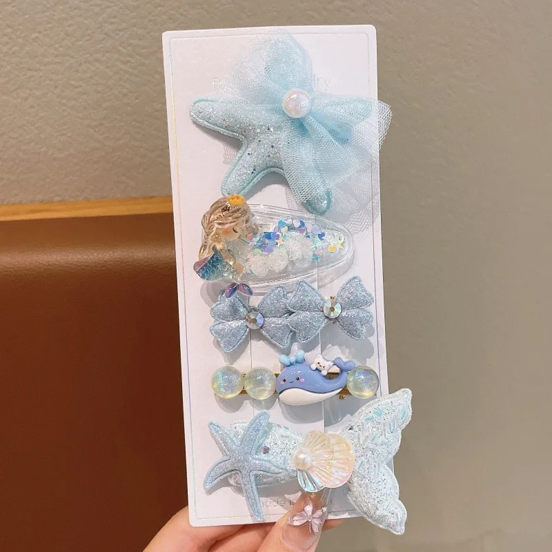 5 unids/set de pinzas para el pelo de estrella de mar con perlas oceánicas para niñas, accesorios para el cabello para niños, pinzas coreanas de pico de pato de alta calidad, decoraciones para el cabello - imagen 5