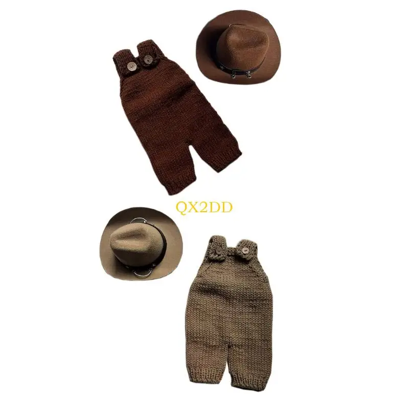 QX2D Disfraz occidental para recién nacidos con sombrero fotográfico