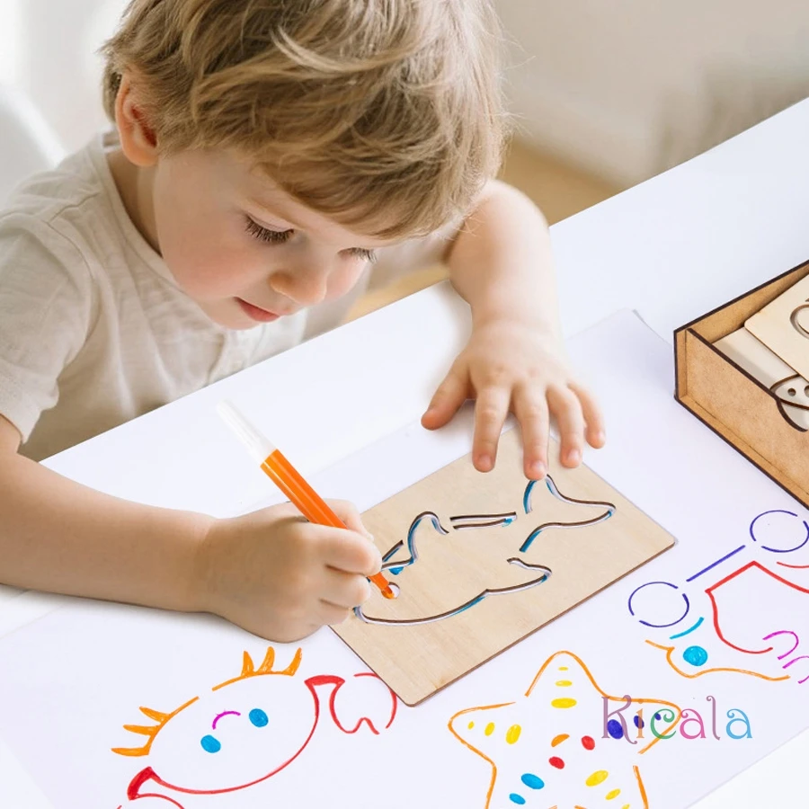 Kit Montessori de madera con puzzles y plantillas educativas - imagen 5