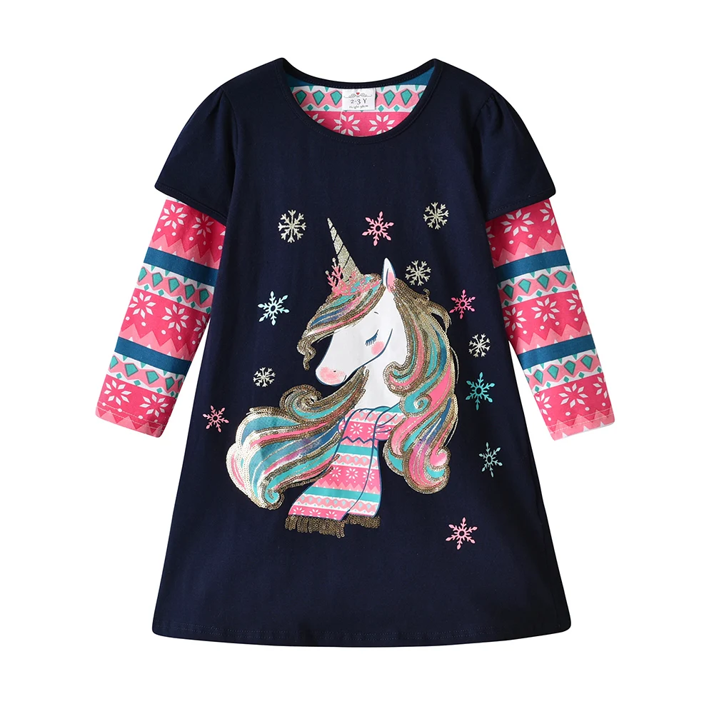 DXTON Vestido Unicornio Niña Algodón - Diseño Copo Nieve Año Nuevo - imagen 4