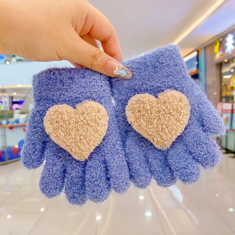 Nuevos guantes de Color sólido, guantes cálidos a prueba de frío con dedos completos, manoplas tejidas de terciopelo Coral para conducir - imagen 2