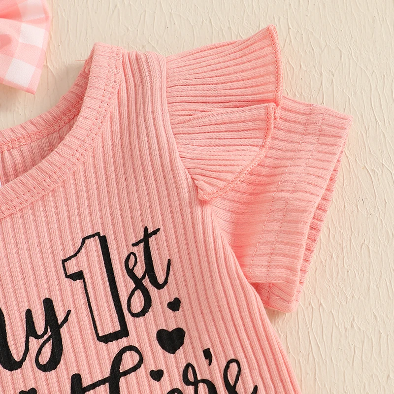 Conjuntos de pantalones cortos de verano para niñas recién nacidas, mameluco con estampado de letras, pantalones cortos con estampado de lazo y diadema - imagen 5