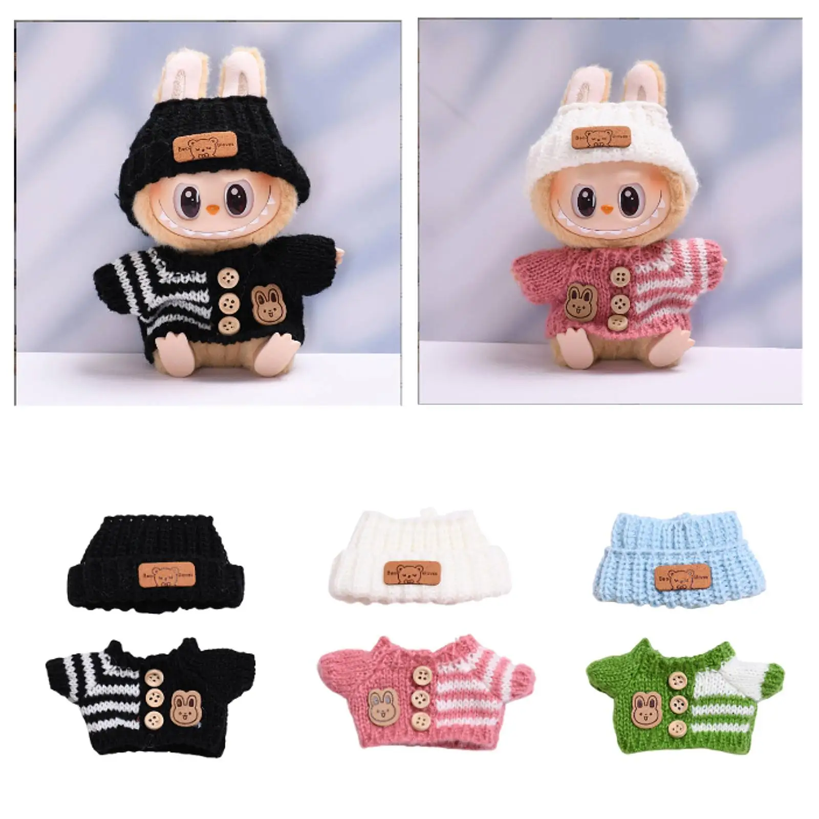 2x Fashion Dolls Sweater and Hat Dress up Adorable Doll Accessories Clothing Handmade Clothing for 15-17cm Dolls Birthday Gifts