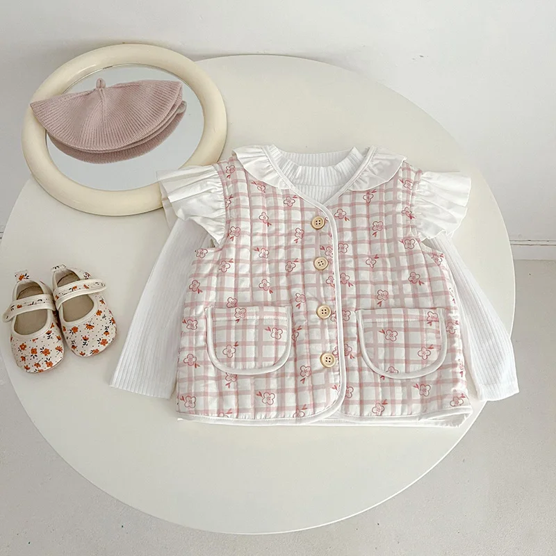 Chalecos coreanos florales para bebé, chaqueta gruesa y cálida con estampado de dibujos animados para niña y niño, chaleco infantil para primavera y otoño, Abrigo acolchado de algodón 2024 - imagen 5