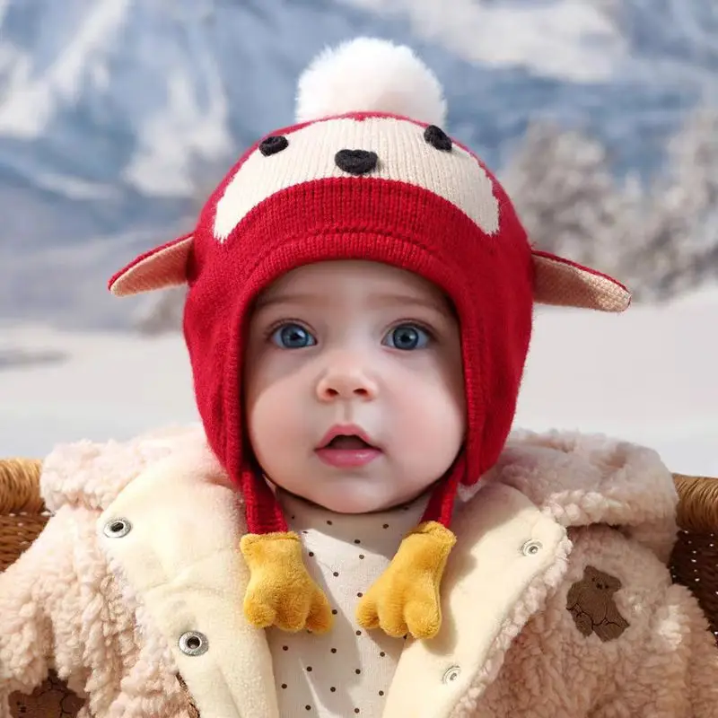 Gorro de bebé Otoño Invierno súper bonito gorro tejido con protección para los oídos para niños y niñas jersey grueso y cálido gorro de lana para niños - imagen 4
