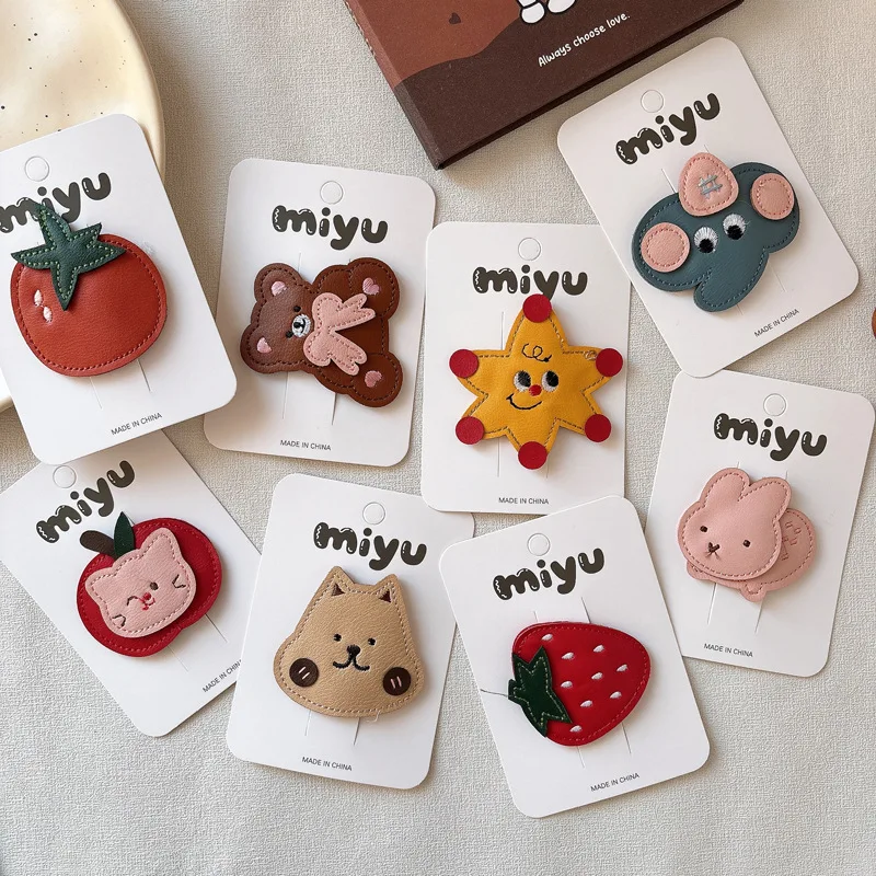 Clips de pelo cuero para bebé – Oso conejito fresa estilo coreano