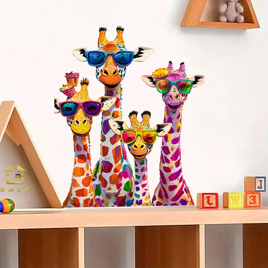 Gafas de sol, pegatinas de pared autoadhesivas de jirafa, gabinetes de dormitorio, ventanas de vidrio, pegatinas decorativas para ventanas - imagen 5