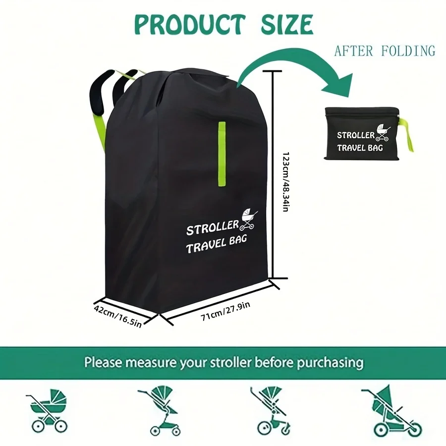 Bolsa de viaje para cochecito grande, color negro Universal, bolsa de almacenamiento doble, cubierta antipolvo, bolsa de inspección de aviones - imagen 2