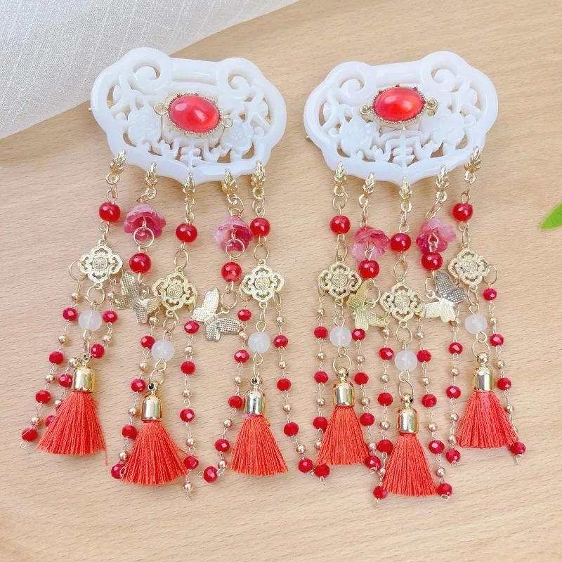 Pinza para el pelo para niños de estilo antiguo de Año Nuevo, estilo chino con borla roja, perfecta para looks, un accesorio festivo imprescindible para el cabello para niños - imagen 4