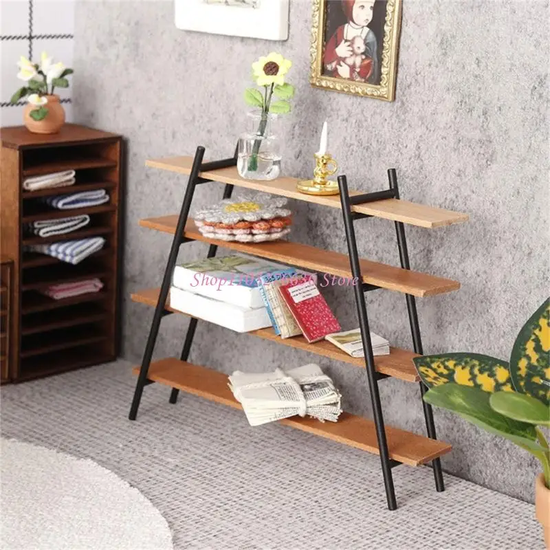 Estantería madera en miniatura R6FD 4 Capetas Estante pantalla 1/12 Accesorios casas muñecas - imagen 4