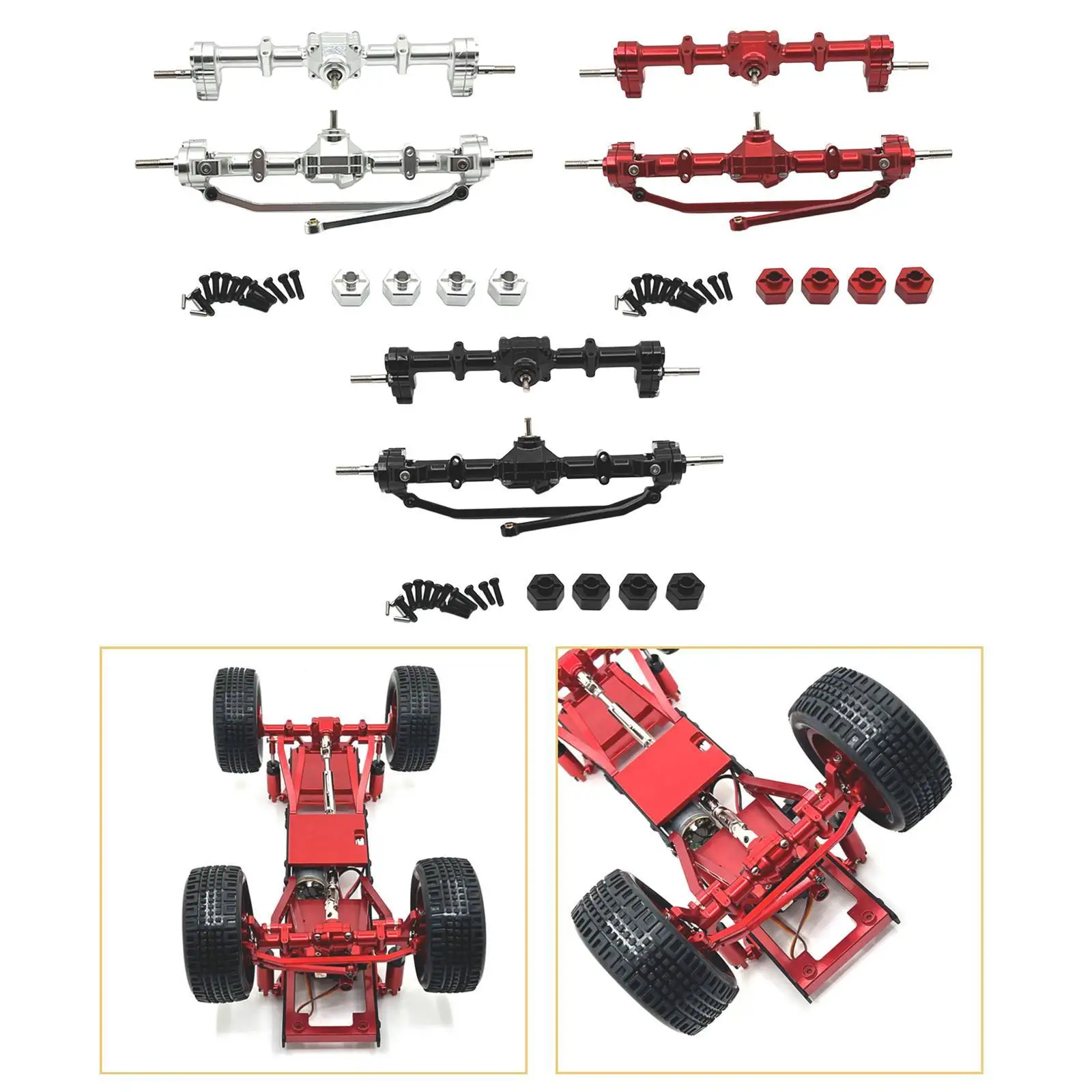 1:12 Scale Front and Rear Axle Set Practical Spare Parts Accessories Front Rear Axle for MN168 RC Vehicles DIY Modified Trucks