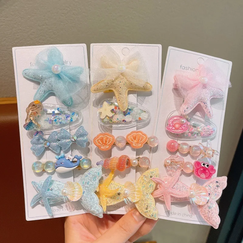 5 unids/set de pinzas para el pelo de estrella de mar con perlas oceánicas para niñas, accesorios para el cabello para niños, pinzas coreanas de pico de pato de alta calidad, decoraciones para el cabello