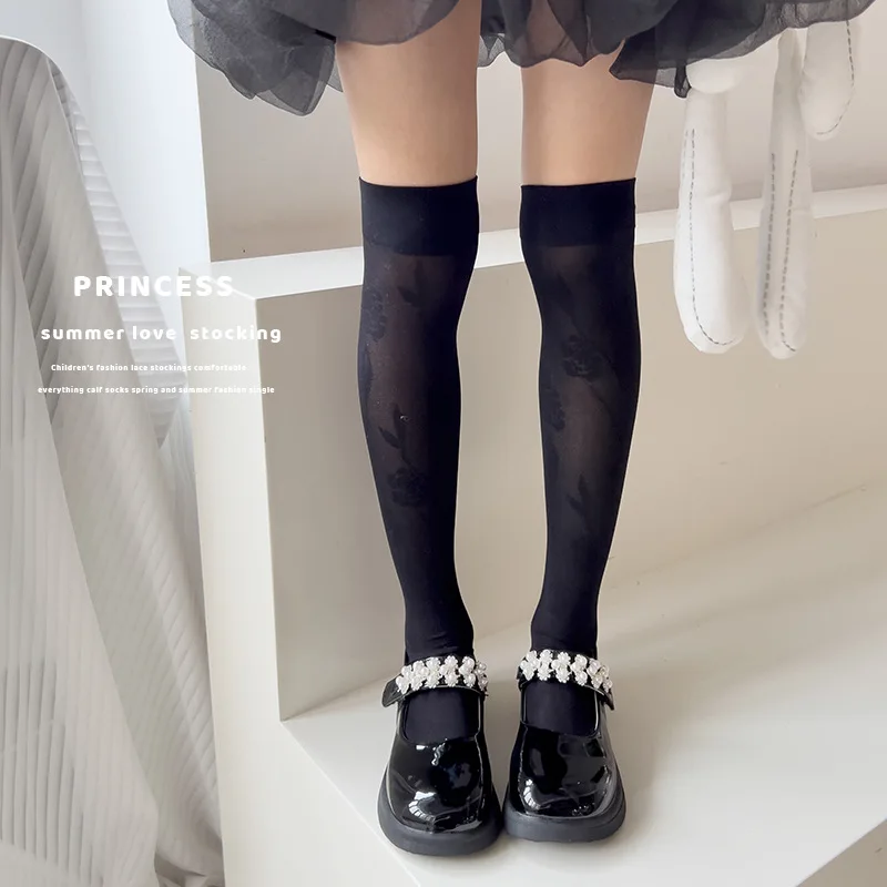 Calcetín fino y elegante hasta la rodilla para niños, mallas con bordado Floral de Color sólido, calcetín escolar suave y transpirable, verano - imagen 4