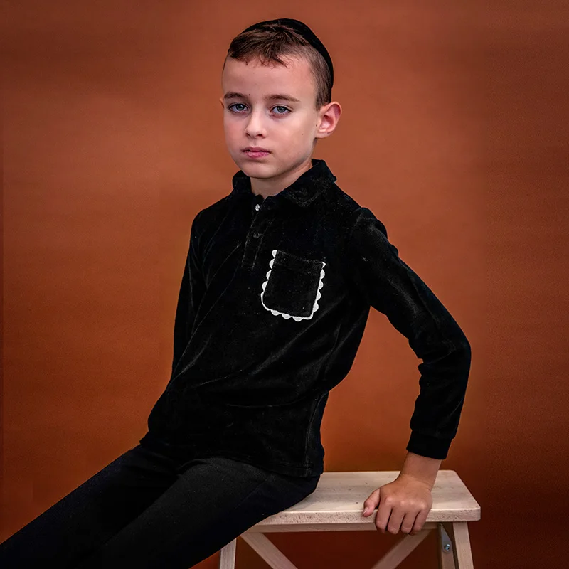 Conjunto de terciopelo negro Shabbos otoño-invierno infantil unisex - imagen 2
