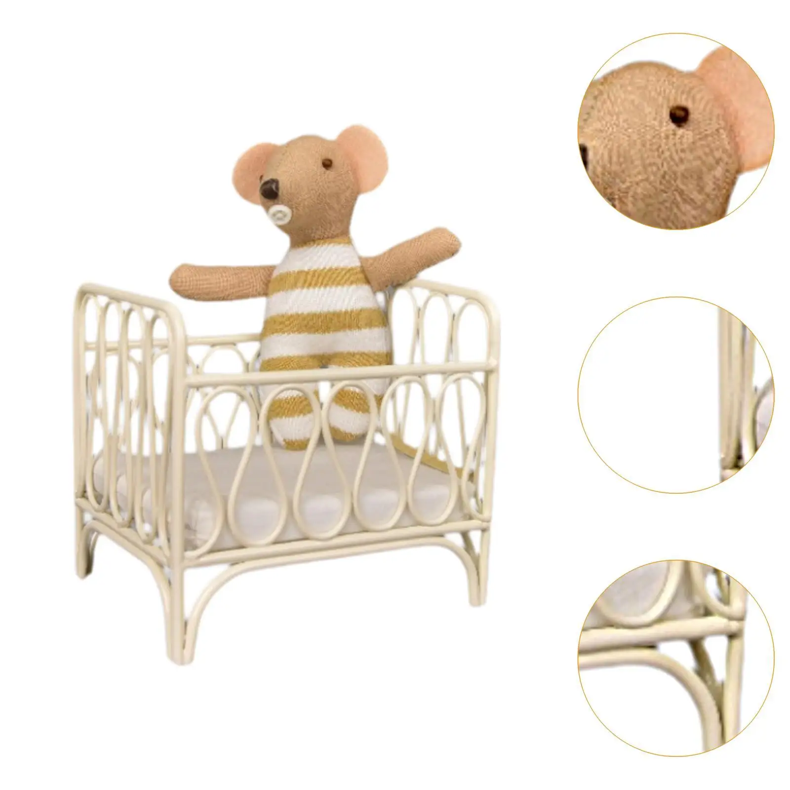 1/12 Dollhouse Bedside Crib Miniature Furniture Room Tiny Crib Small Mice Doll for Window Display Role Life Scene Layout