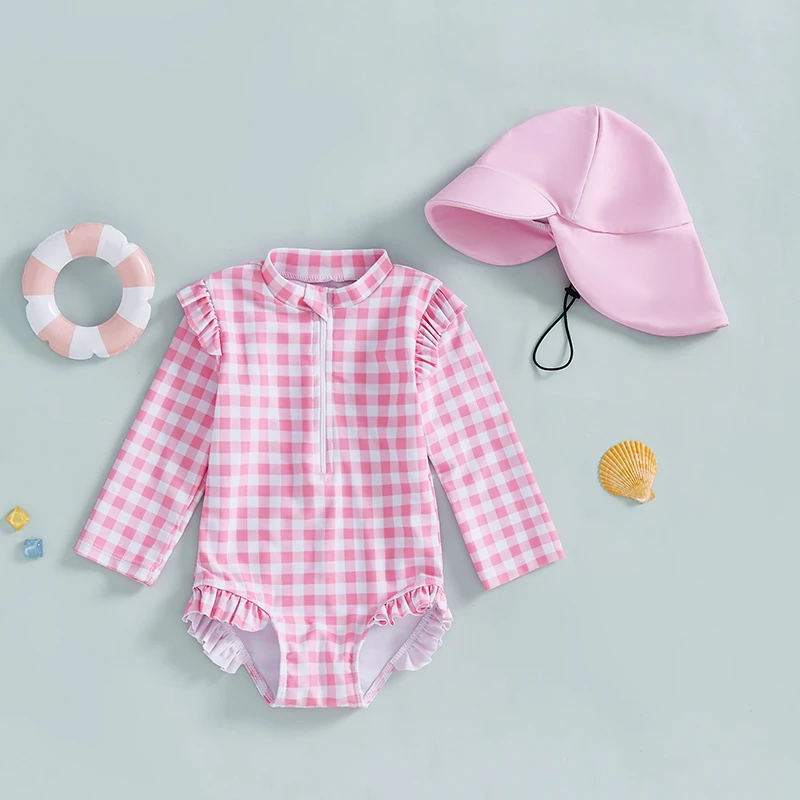 Bañador niña con protección solar UV y capucha a cuadros - imagen 5