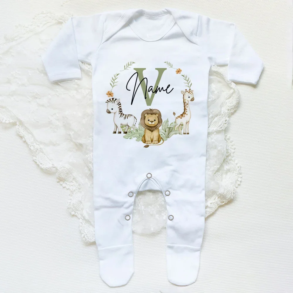 Pijama personalizado para bebé, traje de dormir con estampado de corona de animales del bosque, traje personalizado para bebé que viene a casa, regalo de ducha para recién nacido - imagen 4