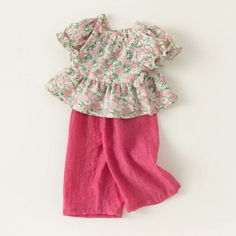 Conjuntos de 2 piezas de ropa de verano para niña, Tops de manga corta con flores bonitas a la moda de estilo chino + Pantalones sueltos, ropa de Boutique para niños B156 - imagen 3