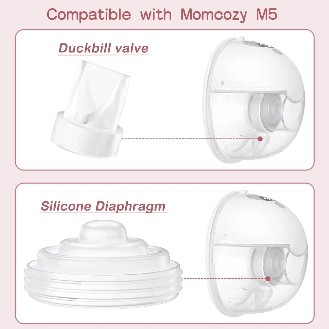 Piezas de extractor de leche compatibles con reemplazo Momcozy M5 a diafragmas de silicona Momcozy y accesorios de válvulas Momcozy Duckbill - imagen 2