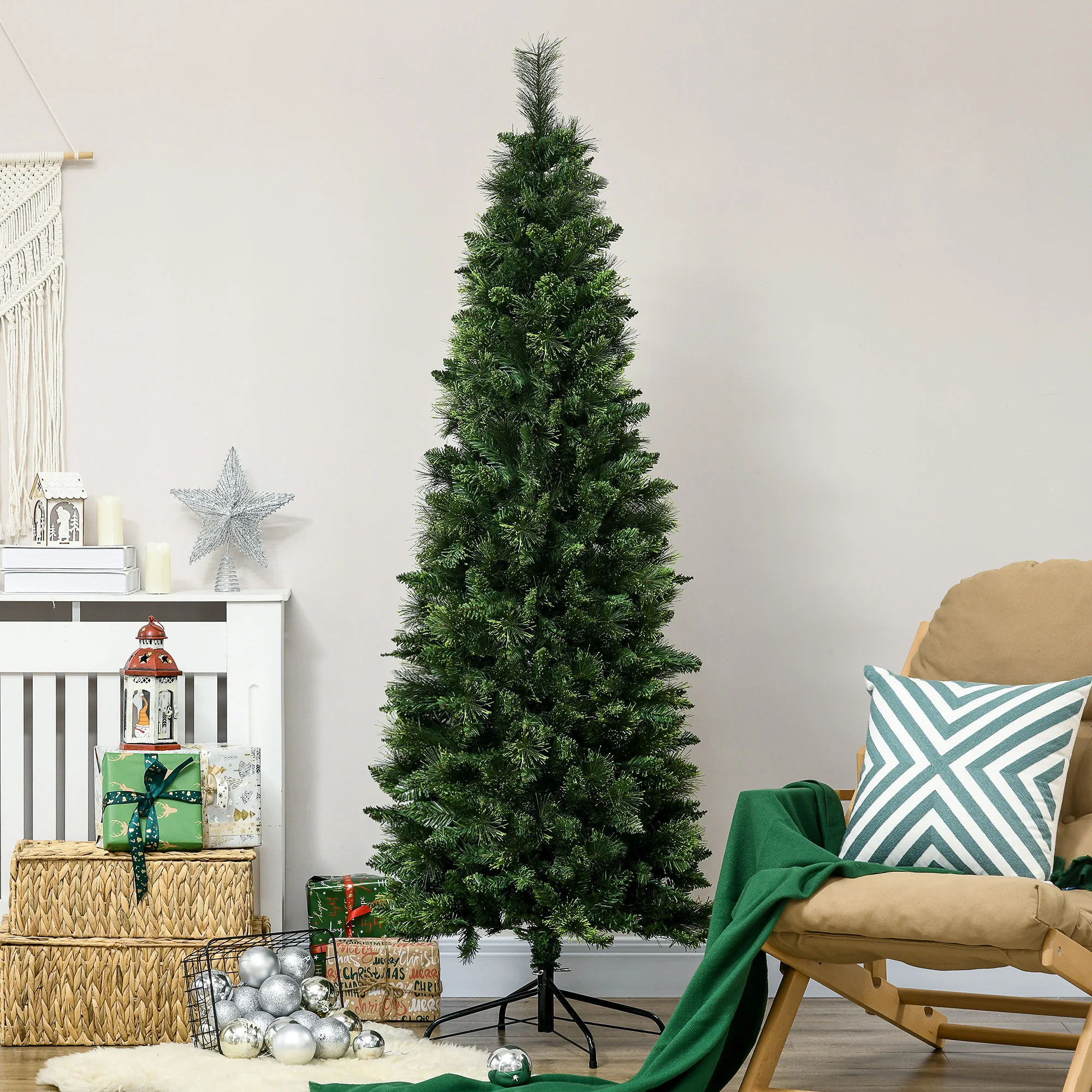 HOMCOM Árbol de Navidad Artificial de 180 cm Árbol Navideño con 618 Ramas Agujas de Pino Apertura Automática y Base Plegable de Acero Ø70x180 cm Verde - imagen 2