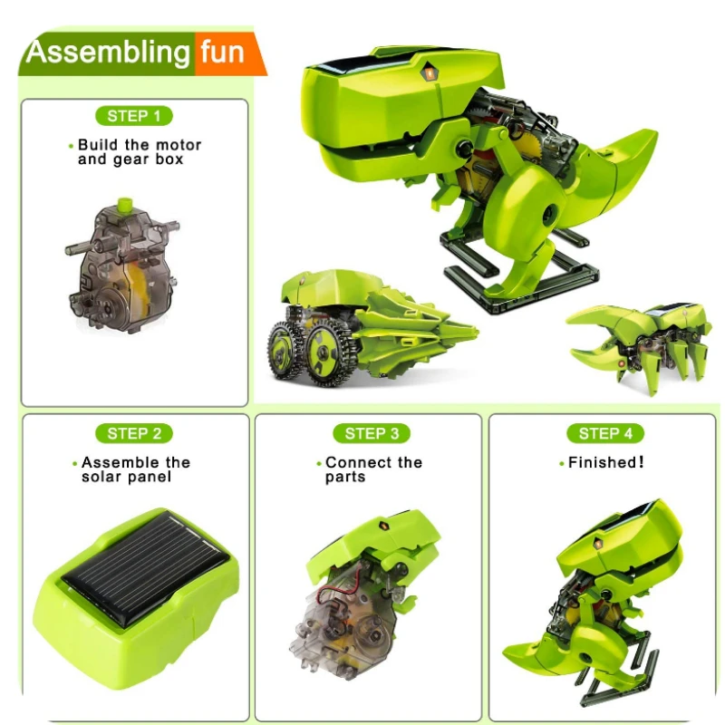 Kit educativo solar para niños: dinosaurio robot y coche