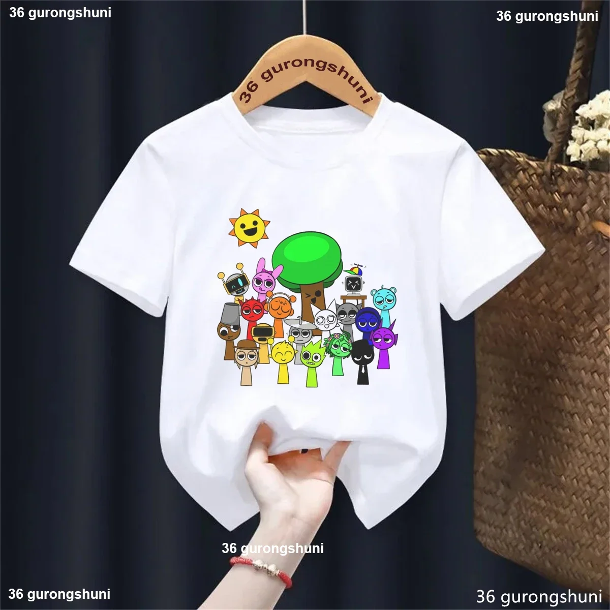 2025 Sun Sprunki Camiseta estampada niñas/niños Kawaii ropa para niños juego de música amante camiseta Harajuku camisa verano camiseta sólida