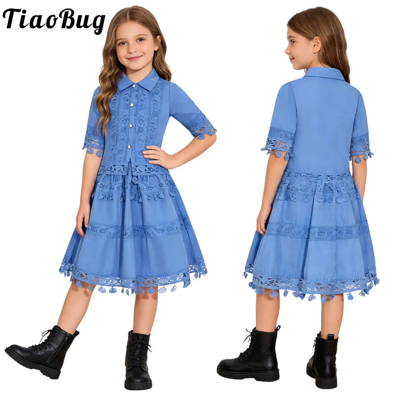 Vestido bohemio de ganchillo con falda de vuelo para niña - imagen 2