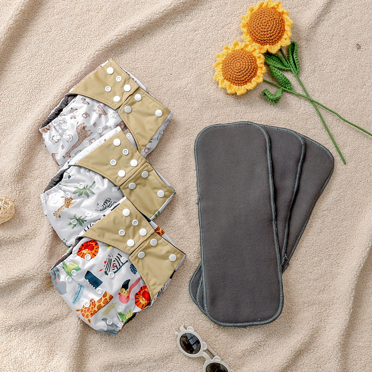 Elinfant 6 pañales de tela impermeables para bebés, insertos absorbentes de carbón de bambú, pañales de tela de bolsillo reutilizables para 3-15kg