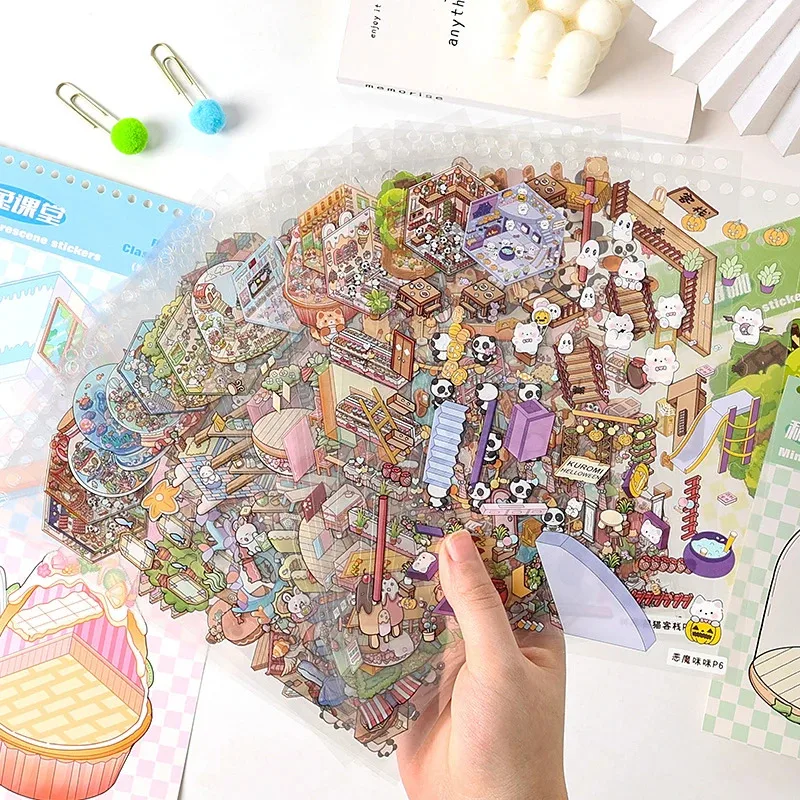Libro de pegatinas de dibujos animados DIY, serie Sims, pegatina de escena estereoscópica 3D, libro de regalo para niños, pegatinas de papelería Kawaii - imagen 3