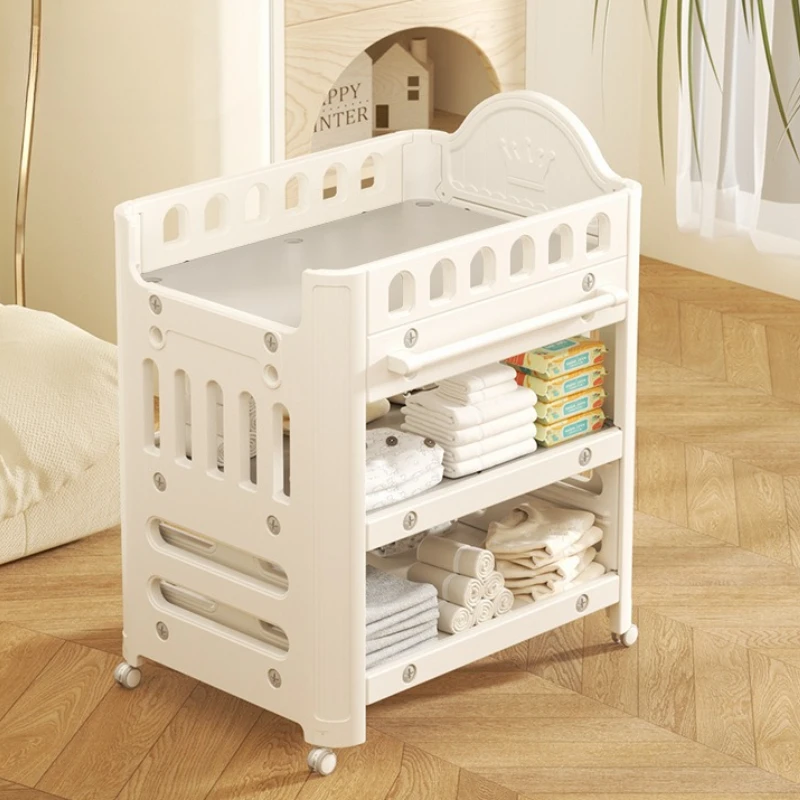 Estación móvil para el cuidado del bebé, almacenamiento de 3 niveles, mesa de lactancia plegable de altura ajustable con cinturones de seguridad, organizador multifuncional - imagen 4