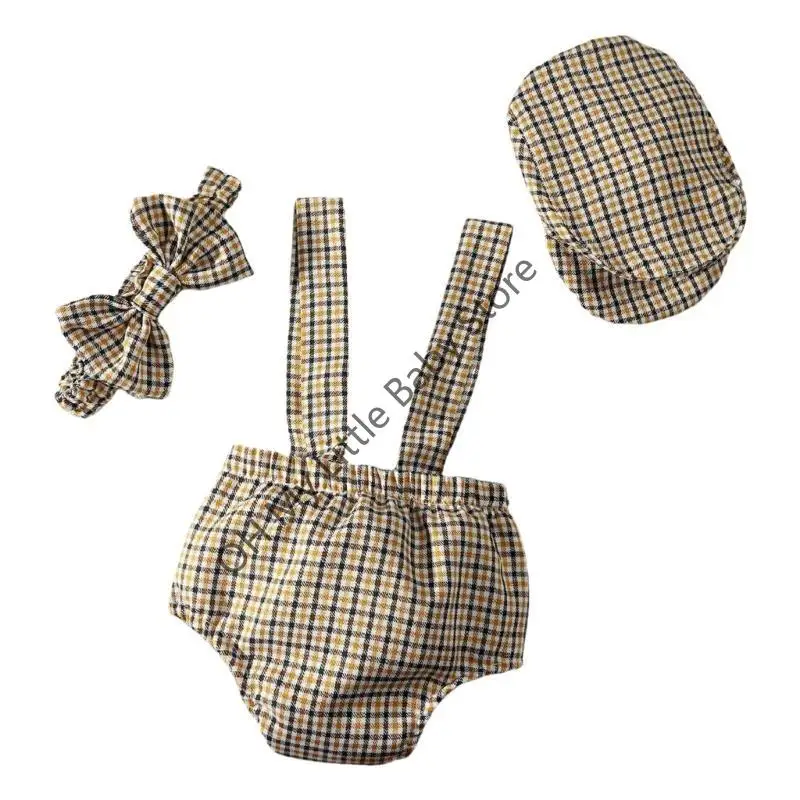 Atuendo celebración los recién nacidos M76C para niños caballeros revisados ​​pantalones con sombrero y bowtie para 0-1 - imagen 3