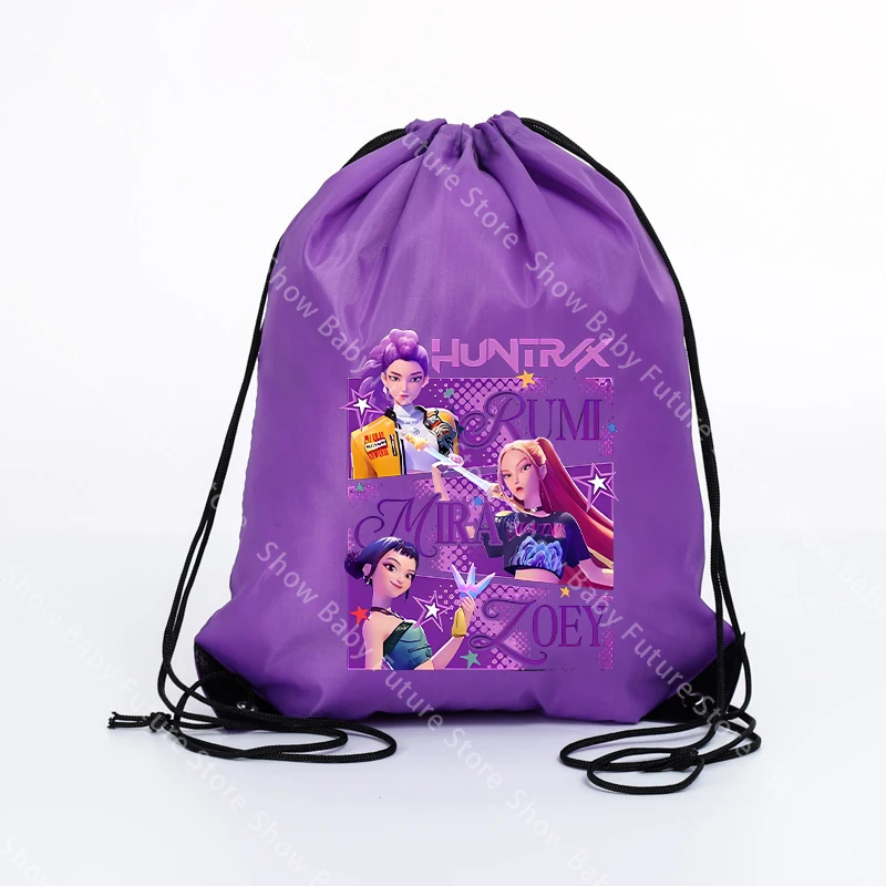K Pop Demon Hunters para niñas, bolsa con cordón, mochila deportiva impermeable, paquete de bolsillo, bolsas de baloncesto, regalo bonito de cumpleaños de dibujos animados - imagen 2