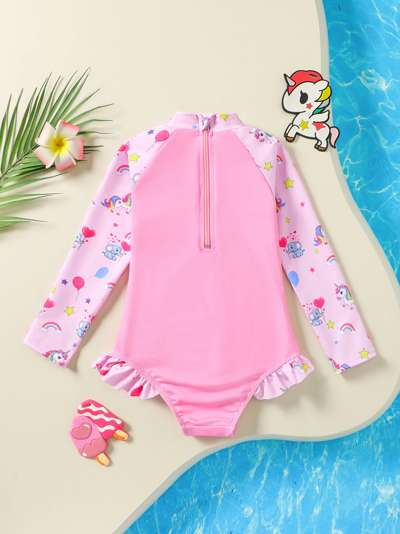 Traje de baño de manga larga con volantes de unicornio para niñas - imagen 2