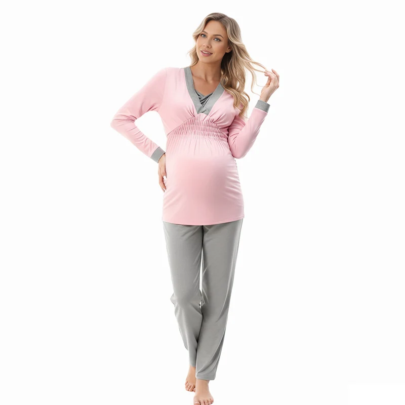 Pijama de lactancia de maternidad cómodo, camisón suave para invierno - imagen 2
