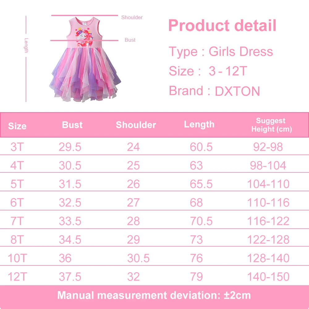 DXTON Vestido de algodón y tul para niña – Unicornio sin mangas - imagen 5