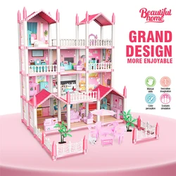 Casa de muñecas infantil con accesorios y luces LED para niña