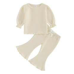 Conjunto niña camisa gofre manga larga y pantalón acampanado