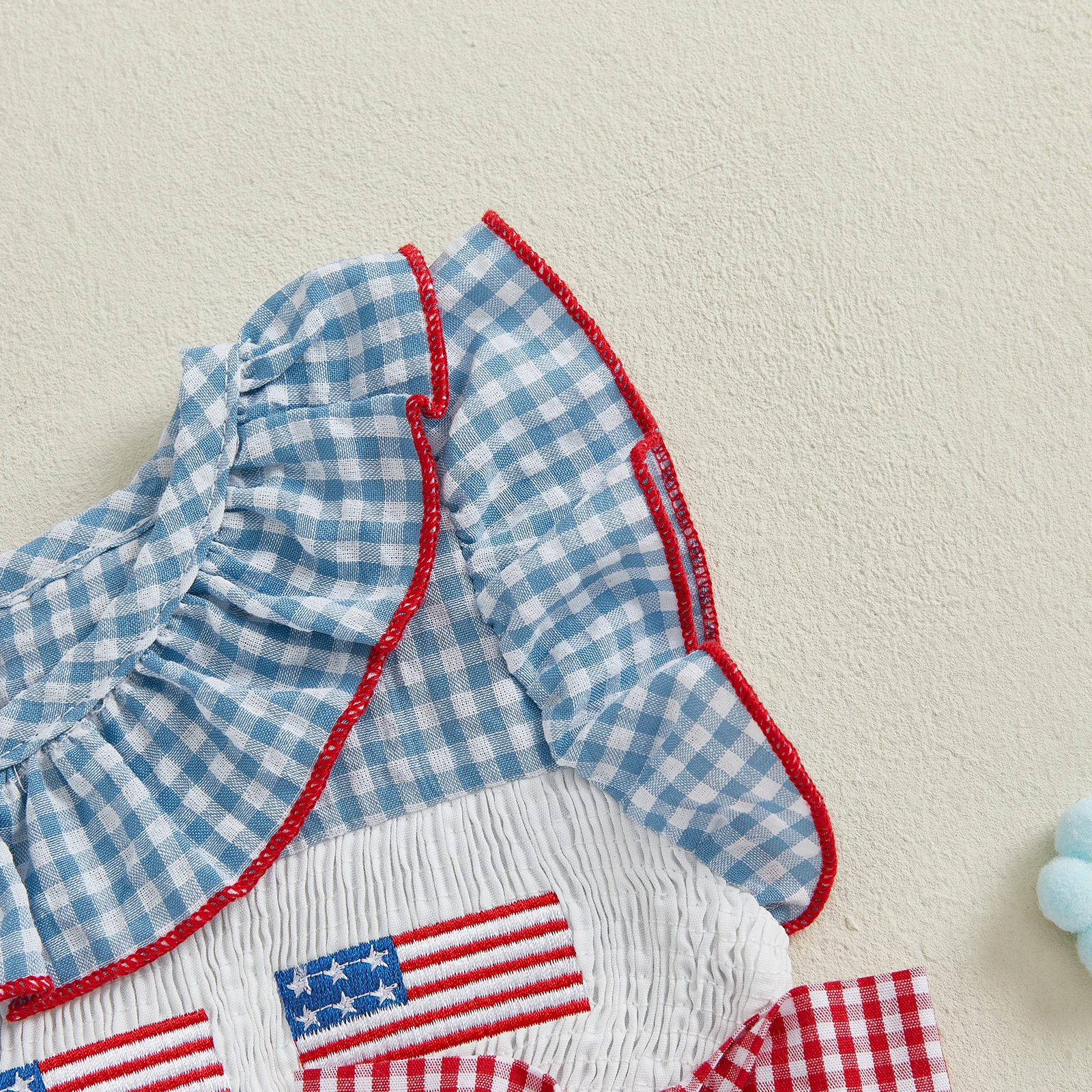 SUNSIOM 0-24 meses bebé niña 4 de julio mameluco bandera americana bordado a cuadros volantes ribete manga voladora mono recién nacido - imagen 3