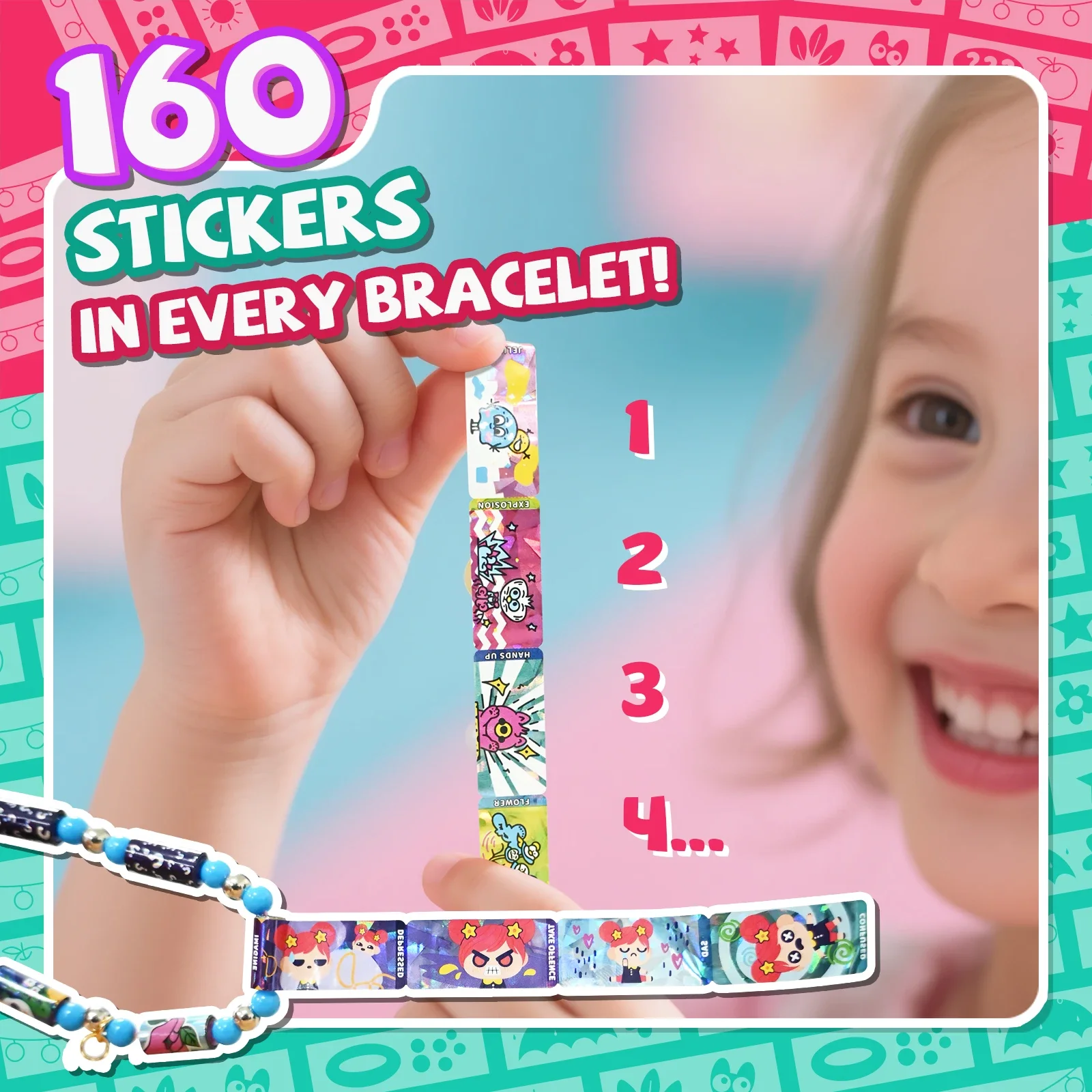 Rollo de pegatinas para niños y niñas, pulsera DIY, pegatinas en rollo de cuentas, joyería, juguetes para niños, pegatinas divertidas de papelería - imagen 3