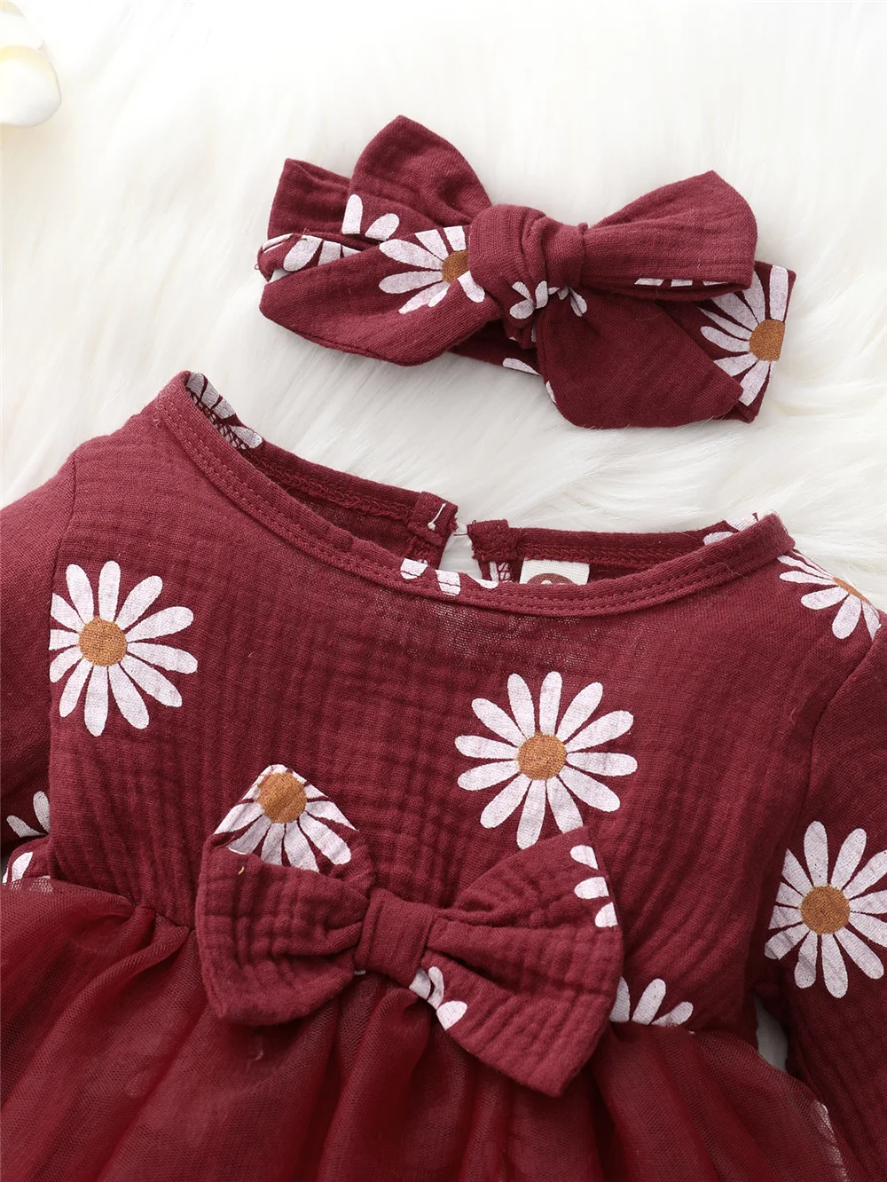 Vestido mameluco para niña recién nacida, mono de tul con estampado de flores de manga larga, ropa roja para celebración de vacaciones, vestido de princesa - imagen 3
