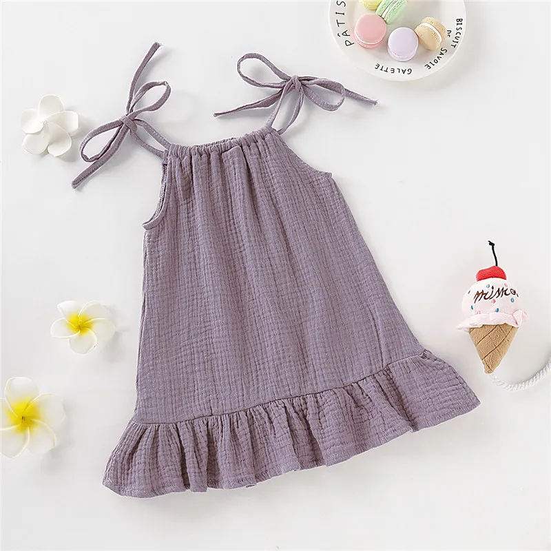 Vestido de verano algodón transpirable para niña 1 a 5 años, Halter ajustable Color sólido, ropa playa vacaciones niño - imagen 4