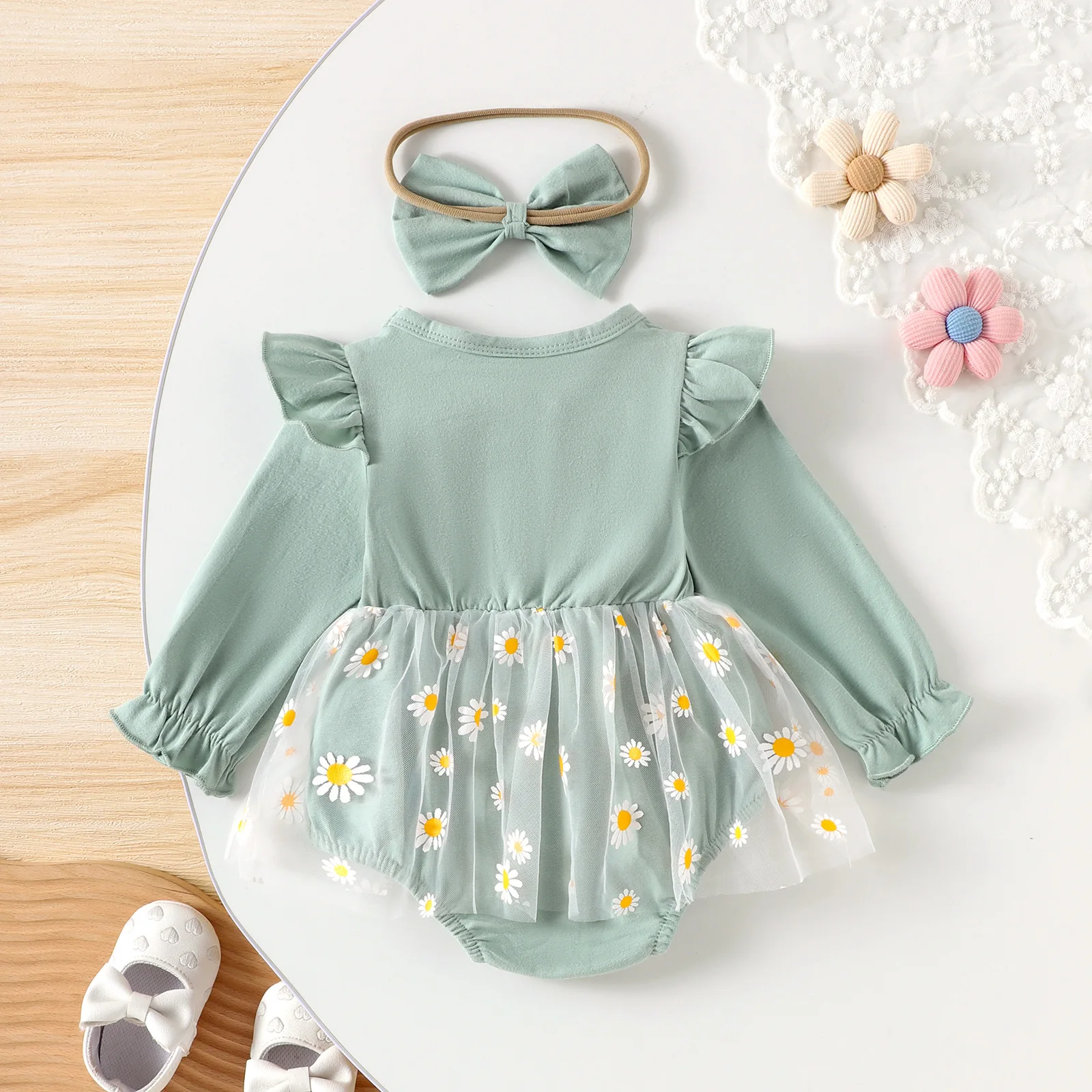 Vestido mameluco de tul con flores 3D para niñas – Mono de fiesta - imagen 2