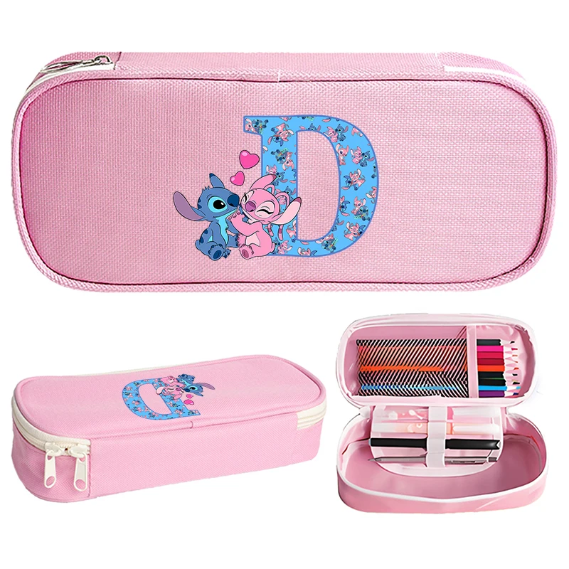 Caja de lápices con estampado de Stitch Disney para niñas, papelería con letras ABC, estuche de tela Oxford, suministros para estudiantes, regalos de dibujos animados para niños - imagen 4