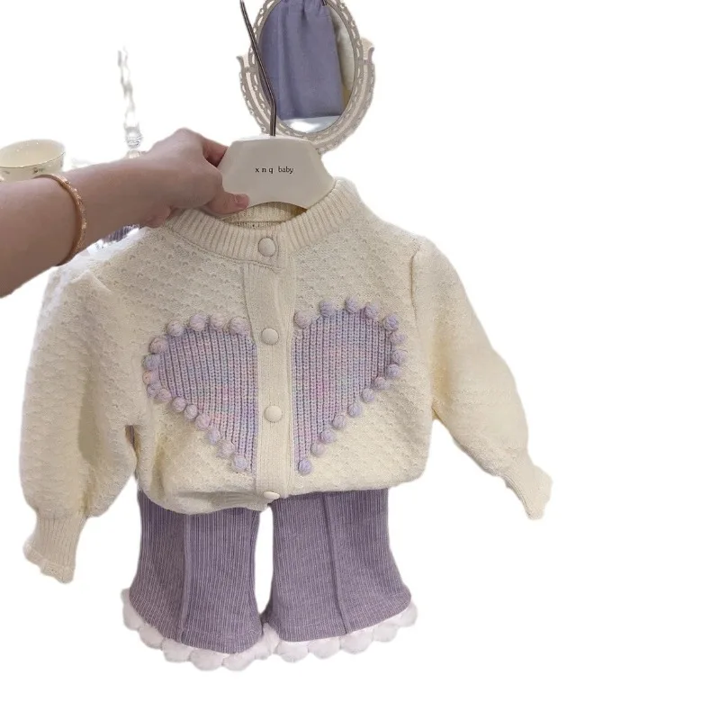 Conjunto de 2 piezas para niñas coreanas de invierno 2025, cárdigan de punto elegante + pantalones de lana, cálido, suave, versátil para uso diario y escolar - imagen 5